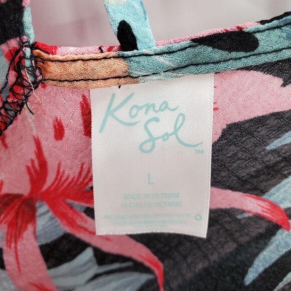 Kona Sol Swimsuit Coverup‎ Womens Size L Tropical Floral Kimono Sleeveless Swim - Picture 11 of 15